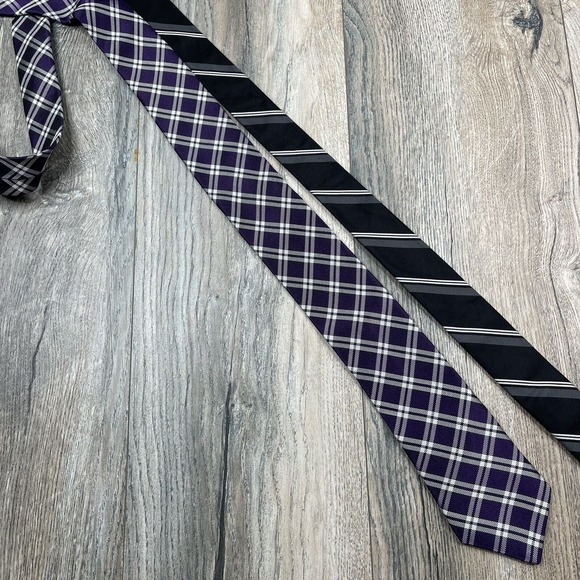 Todd Snyder Skinny Silk Ties USA Made Black Striped, Purple Geometric Set Of 2 - Picture 11 of 12